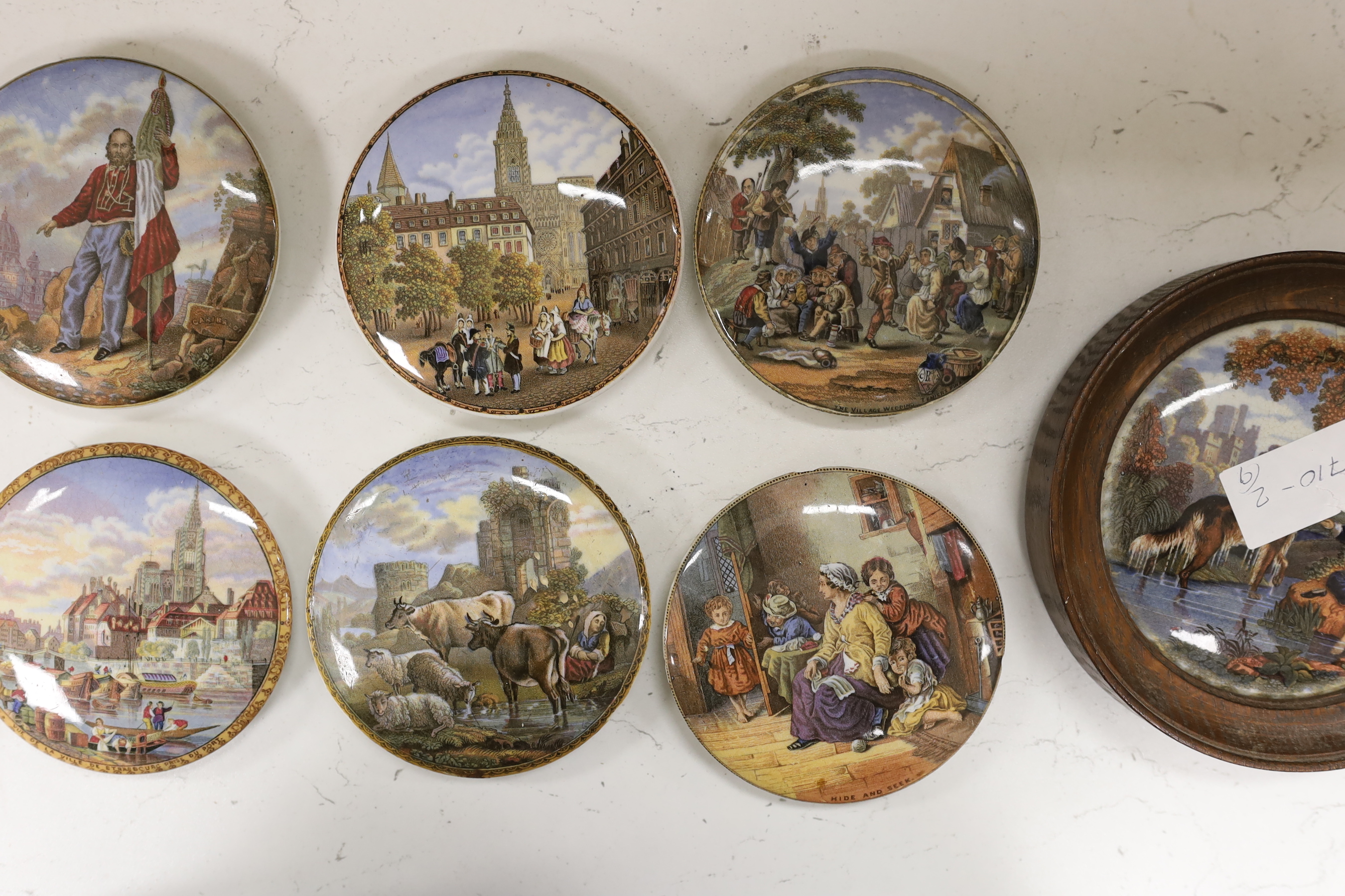 Nine assorted Victorian pot lids